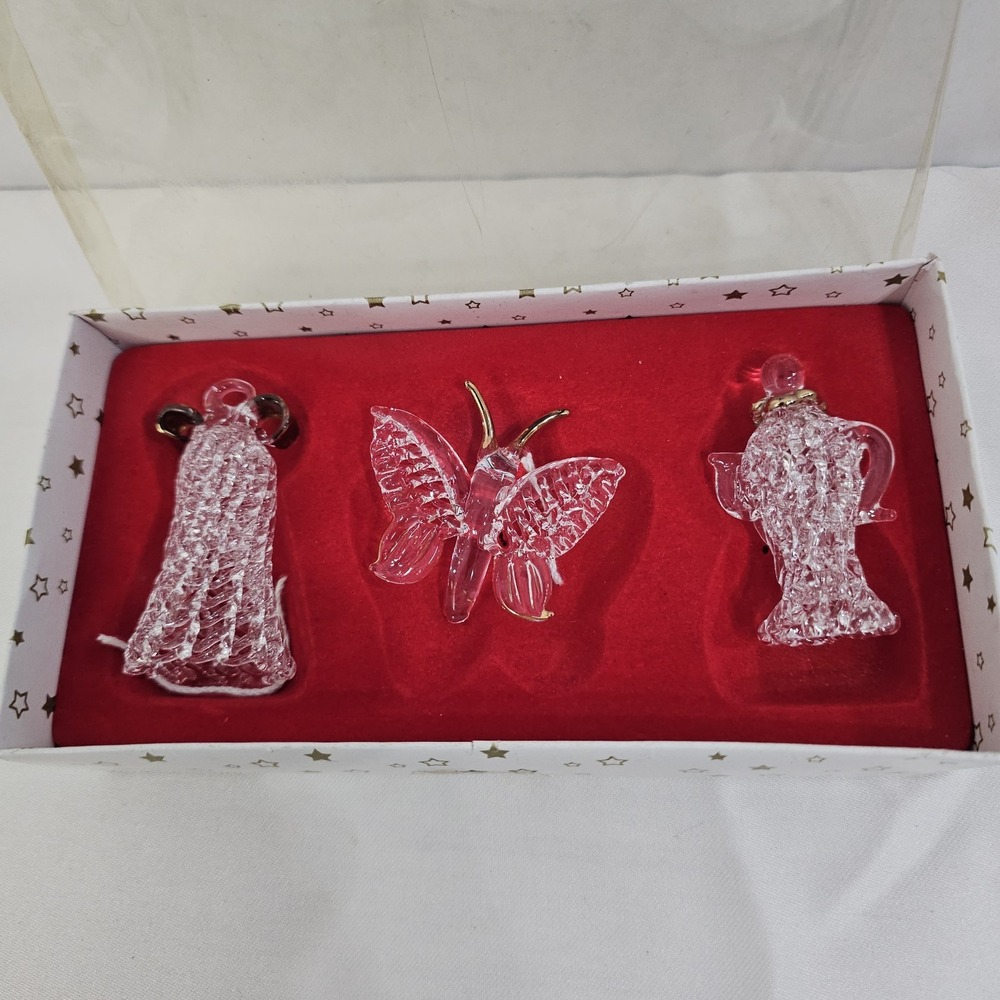 Set of three spun glass featuring delicate textured-Bell -Butterfly -Lg Teapot